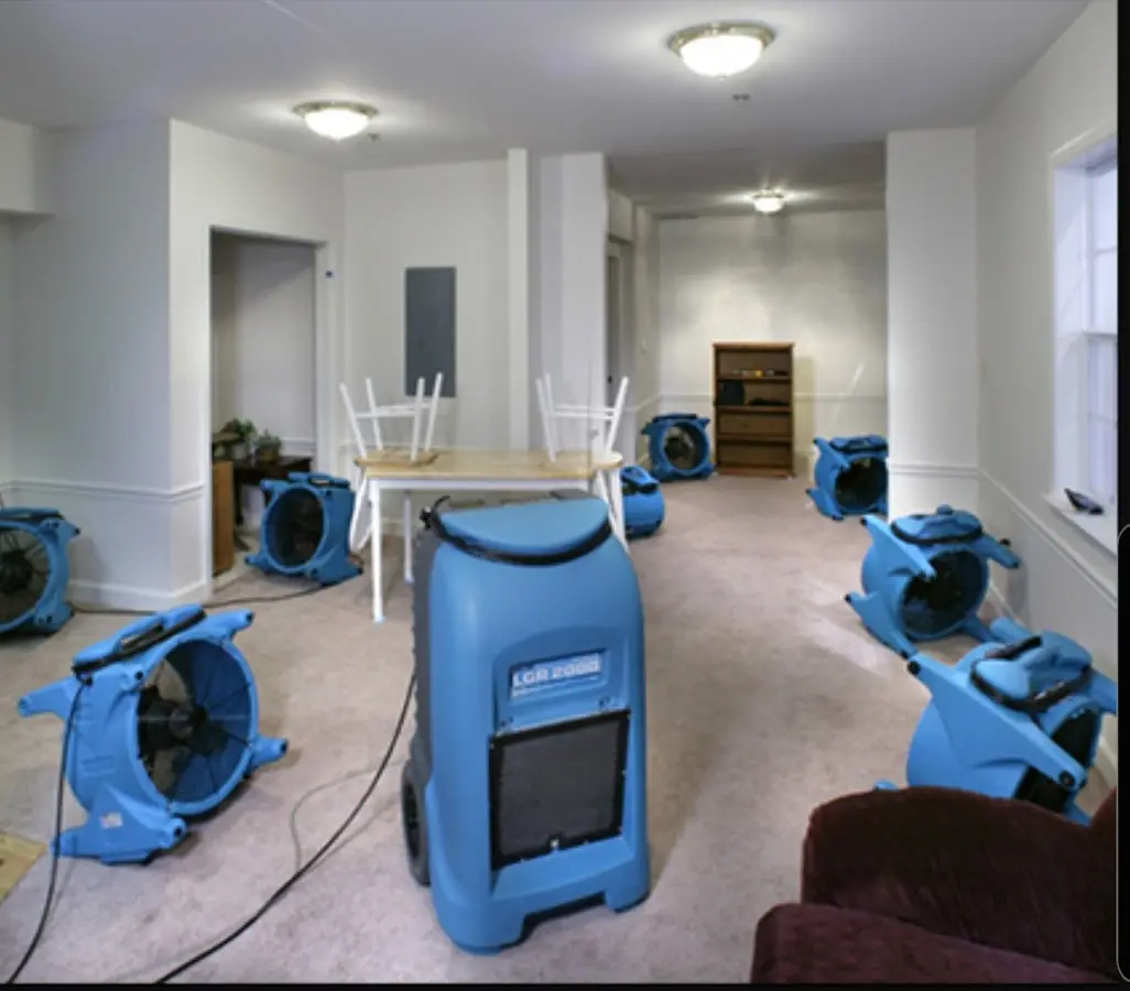 Air movers and dehumidifier setup for Water Damage Restoration in Deerpark